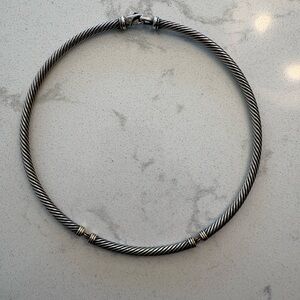 David Yurman Sterling Cable Torque Necklace with 14k Gold Accent
